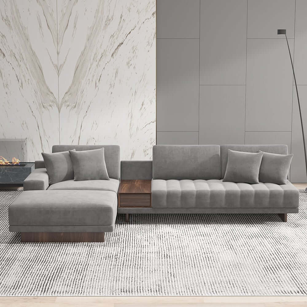 Modern L-Shaped Modular Sectional Sofa with Ottoman