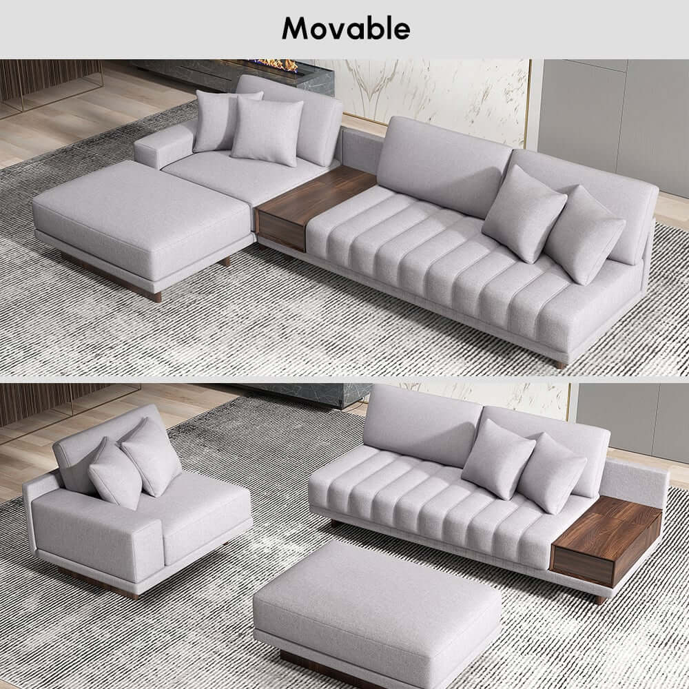 Modern L-Shaped Modular Sectional Sofa with Ottoman