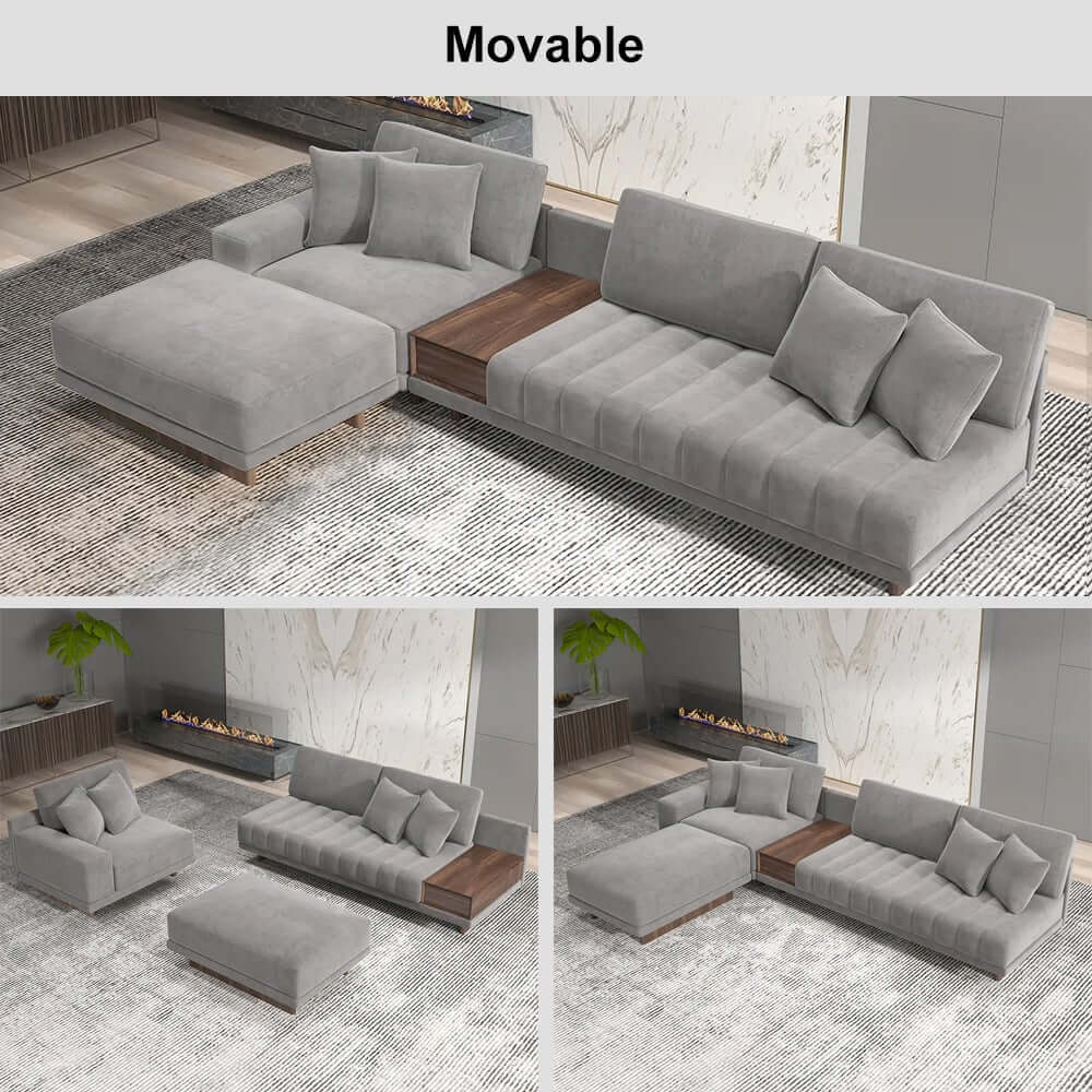 Modern L-Shaped Modular Sectional Sofa with Ottoman