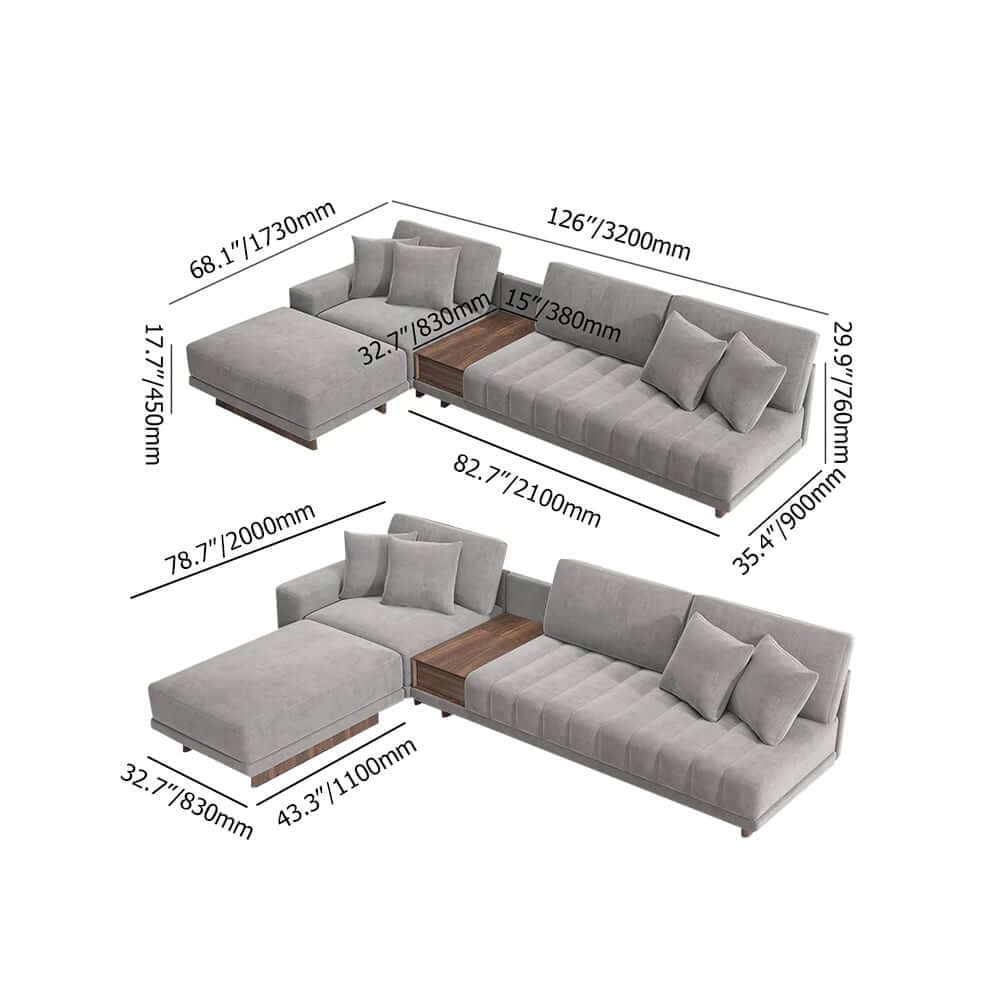 Modern L-Shaped Modular Sectional Sofa with Ottoman Dimensions