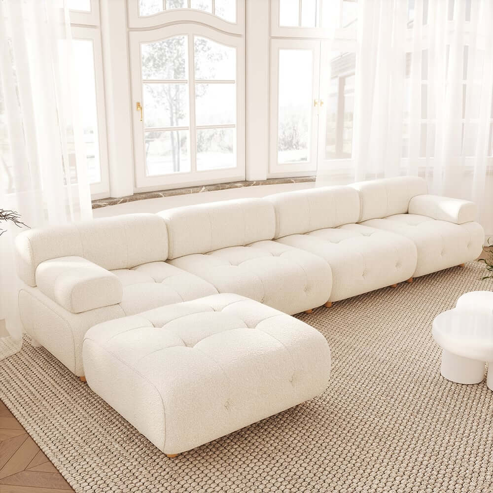 Modern L-Shaped Modular Sofa with Boucle Upholstery