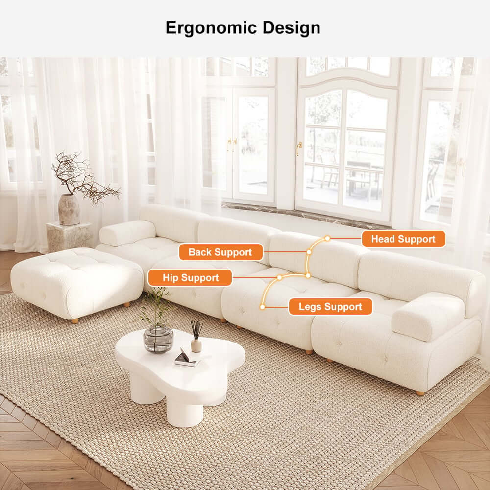 Modern L-Shaped Modular Sofa with Boucle Upholstery