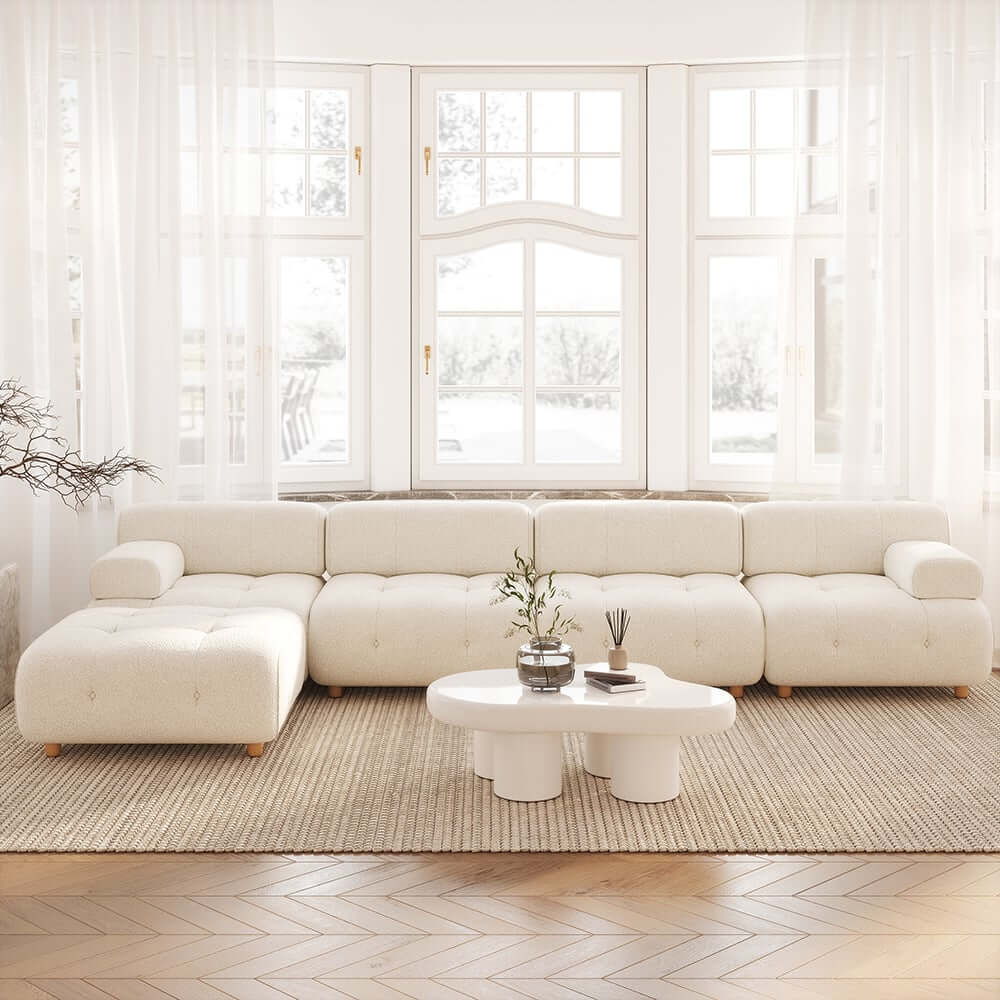 Modern L-Shaped Modular Sofa with Boucle Upholstery