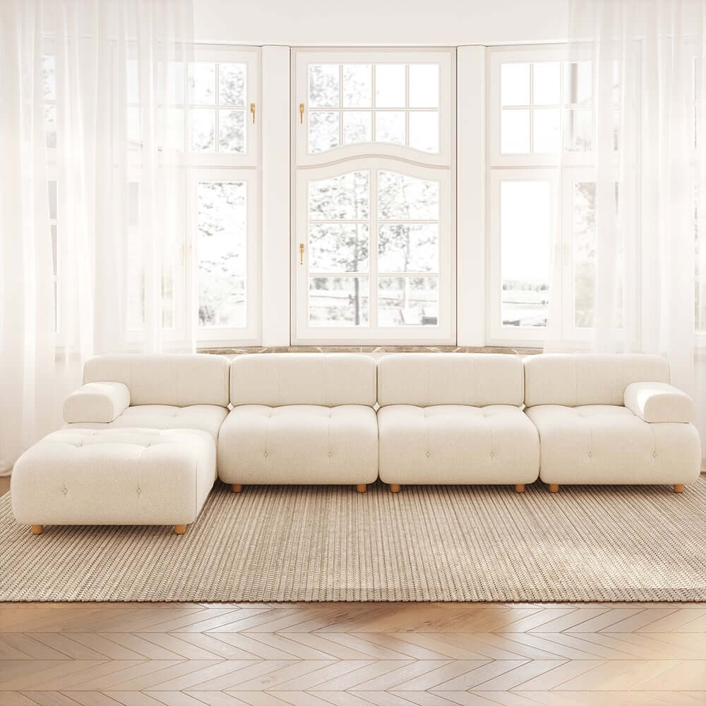 Modern L-Shaped Modular Sofa with Boucle Upholstery