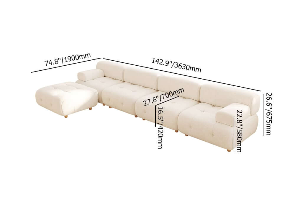 Modern L-Shaped Modular Sofa with Boucle Upholstery Dimensions