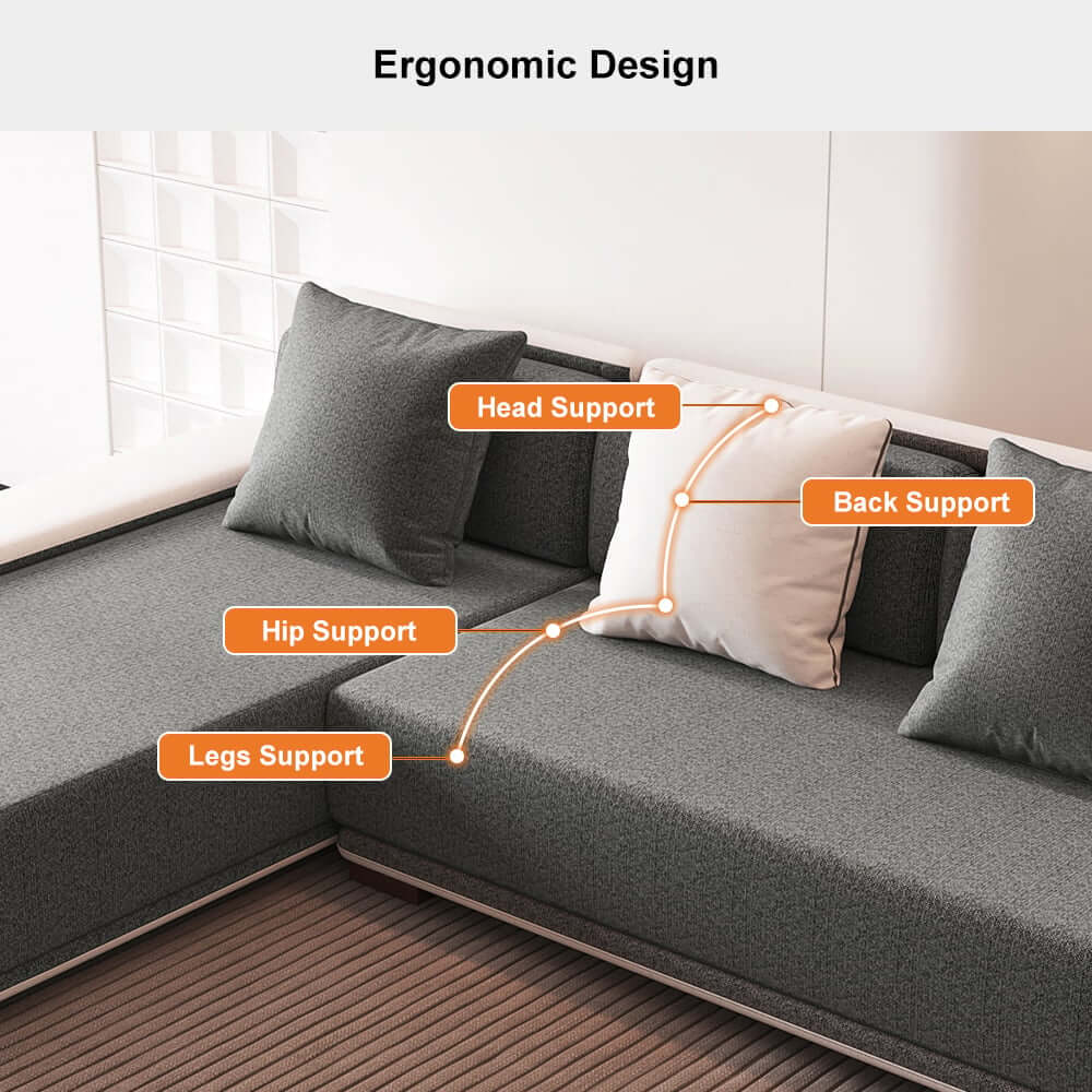 Modern L-Shaped Sleeper Sectional Sofa, Dark Gray Linen