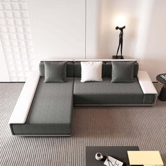 Modern L-Shaped Sleeper Sectional Sofa, Dark Gray Linen