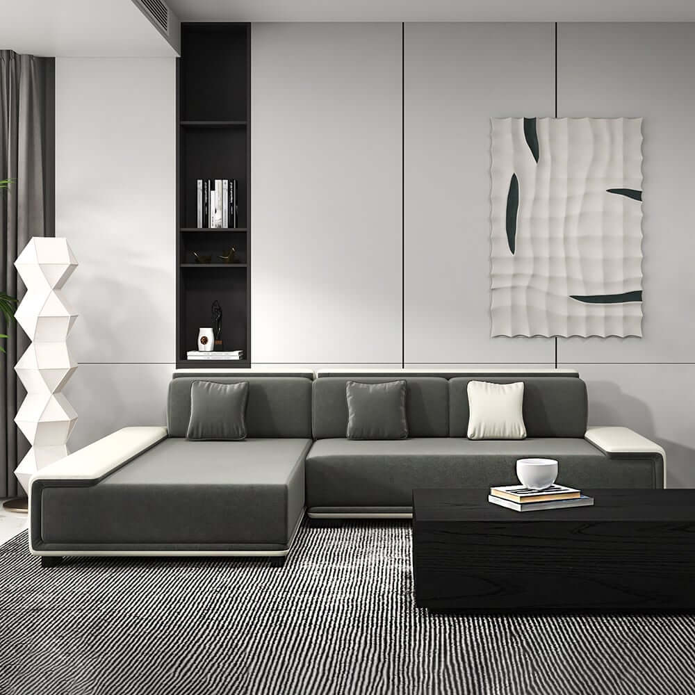 Modern L-Shaped Sleeper Sectional Sofa, Dark Gray Linen