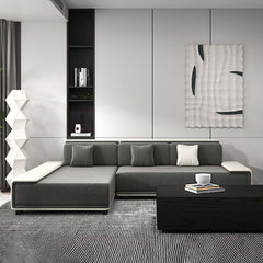 Modern L-Shaped Sleeper Sectional Sofa, Dark Gray Linen