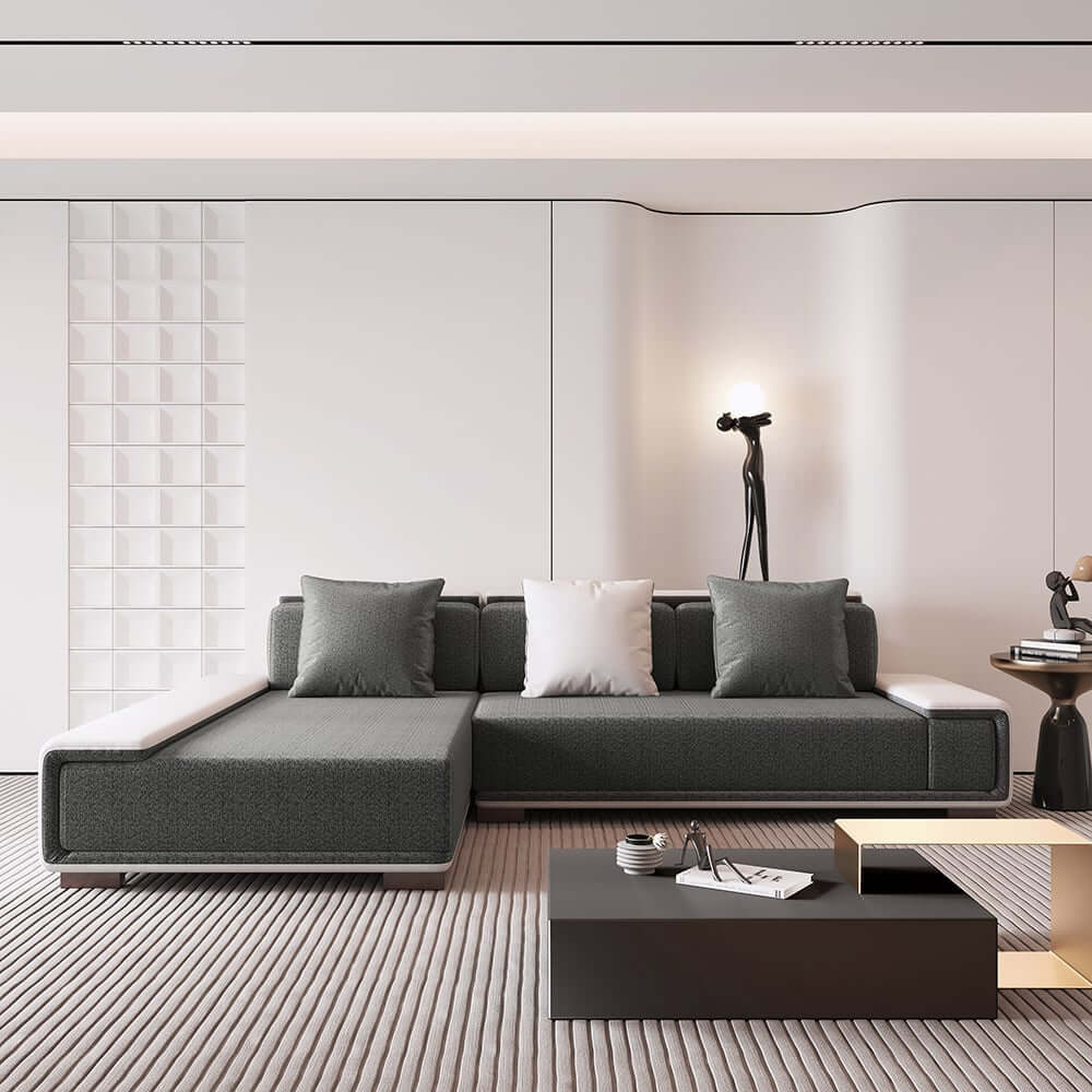 Modern L-Shaped Sleeper Sectional Sofa, Dark Gray Linen