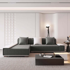 Modern L-Shaped Sleeper Sectional Sofa, Dark Gray Linen