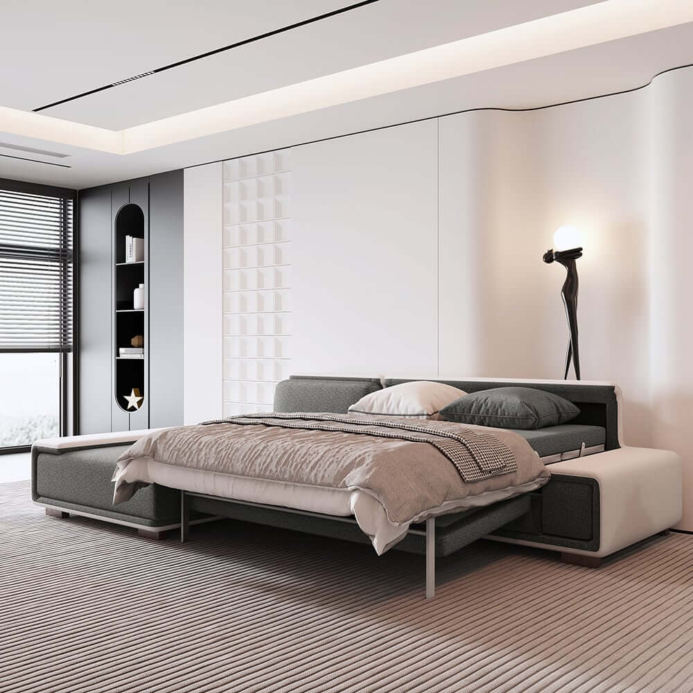 Modern L-Shaped Sleeper Sectional Sofa, Dark Gray Linen