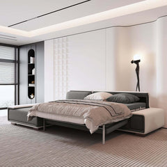 Modern L-Shaped Sleeper Sectional Sofa, Dark Gray Linen