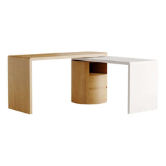 Modern L-Shaped Swivel Desk with Two Drawers and Washed White Finish