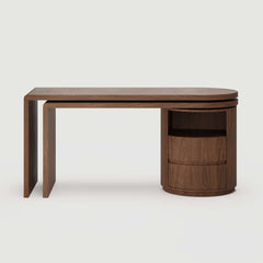 Modern L-Shaped Swivel Desk with Two Drawers and Washed White Finish