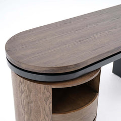 Modern L-Shaped Swivel Desk with Two Drawers and Washed White Finish