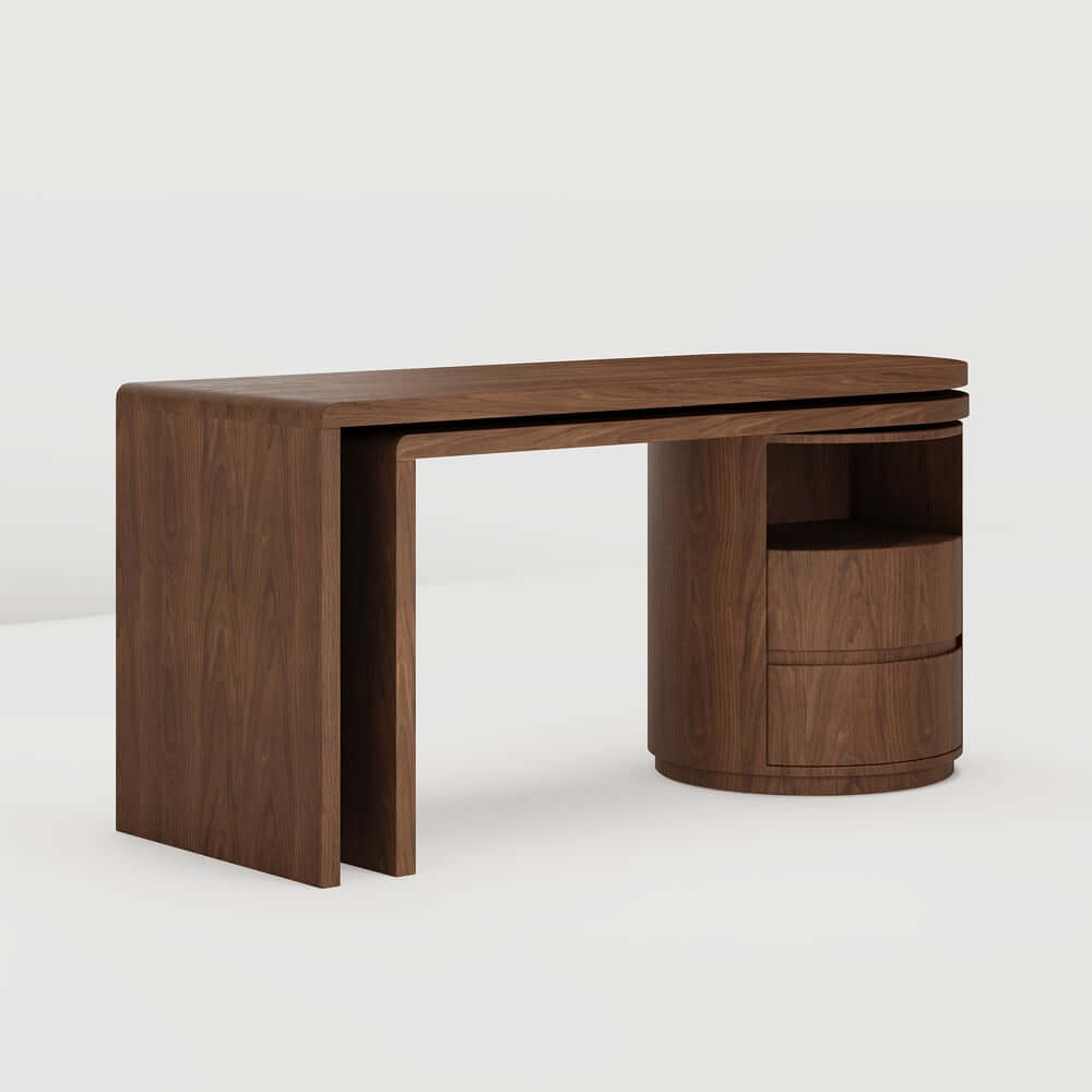 Modern L-Shaped Swivel Desk with Two Drawers and Washed White Finish