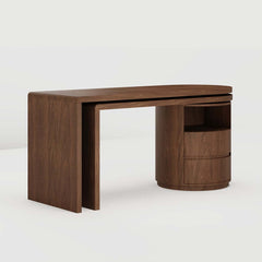 Modern L-Shaped Swivel Desk with Two Drawers and Washed White Finish