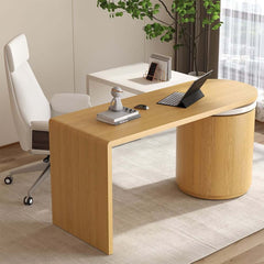 Modern L-Shaped Swivel Desk with Two Drawers and Washed White Finish