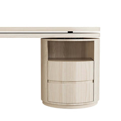 Modern L-Shaped Swivel Desk with Two Drawers and Washed White Finish