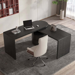 Modern L-Shaped Swivel Desk with Two Drawers and Washed White Finish