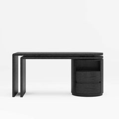 Modern L-Shaped Swivel Desk with Two Drawers and Washed White Finish