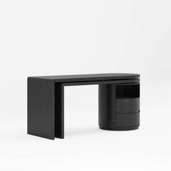 Modern L-Shaped Swivel Desk with Two Drawers and Washed White Finish