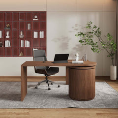 Modern L-Shaped Swivel Desk with Two Drawers and Washed White Finish