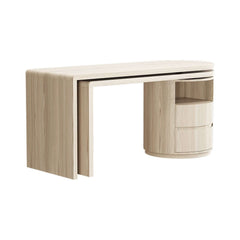 Modern L-Shaped Swivel Desk with Two Drawers and Washed White Finish