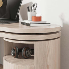 Modern L-Shaped Swivel Desk with Two Drawers and Washed White Finish