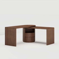 Modern L-Shaped Swivel Desk with Two Drawers and Washed White Finish