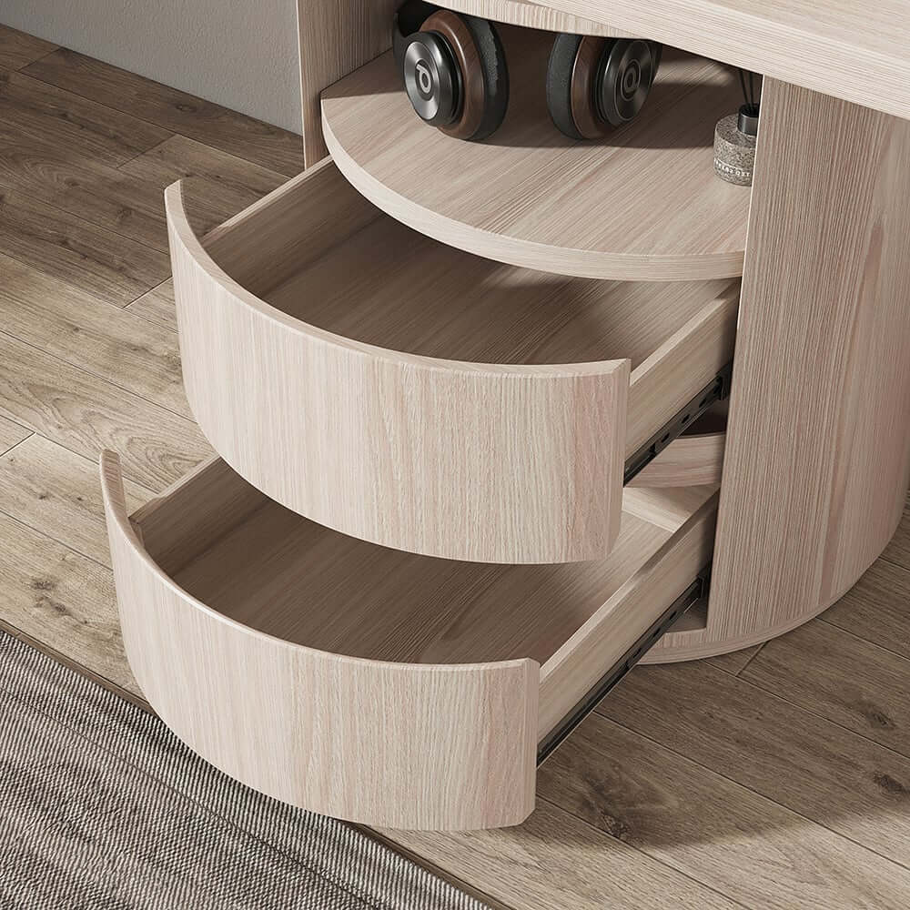 Modern L-Shaped Swivel Desk with Two Drawers and Washed White Finish