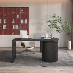 Modern L-Shaped Swivel Desk with Two Drawers and Washed White Finish