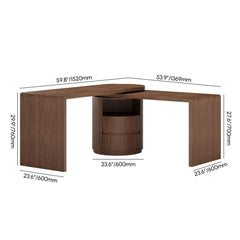 Modern L-Shaped Swivel Desk with Two Drawers and Washed White Finish Dimensions