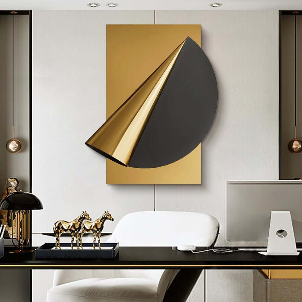 Modern Leather and Metal Wall Art with 3D Geometric Design