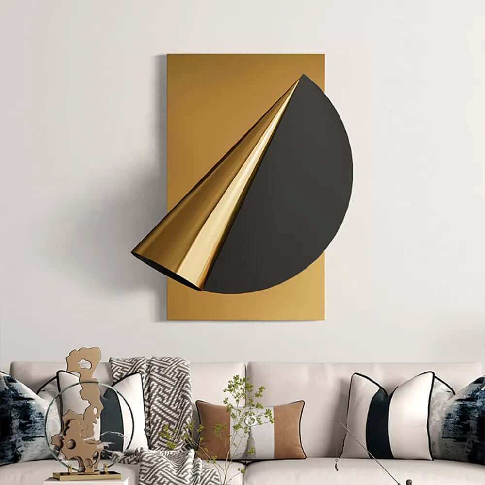 Modern Leather and Metal Wall Art with 3D Geometric Design