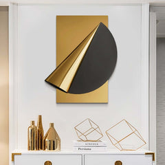 Modern Leather and Metal Wall Art with 3D Geometric Design