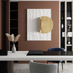 Modern Leather Wall Art with Abstract Orange and Gold Design