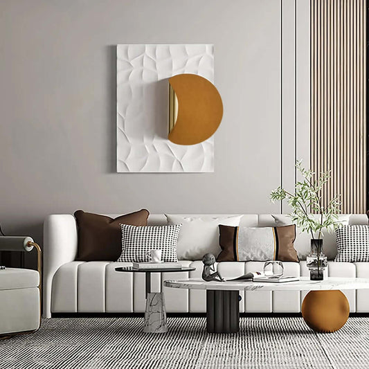 Modern Leather Wall Art with Abstract Orange and Gold Design