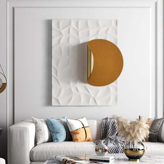 Modern Leather Wall Art with Abstract Orange and Gold Design Main Product Image