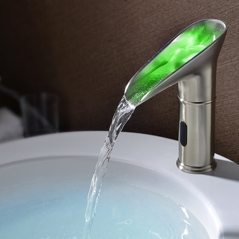 Modern LED Bathroom Sink Faucet with Waterfall Spout and Brass Finish
