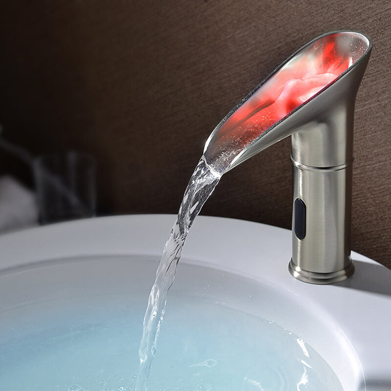 Modern LED Bathroom Sink Faucet with Waterfall Spout and Brass Finish