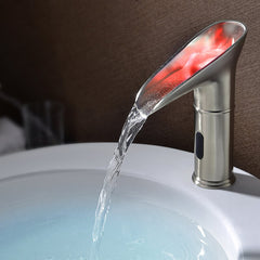 Modern LED Bathroom Sink Faucet with Waterfall Spout and Brass Finish