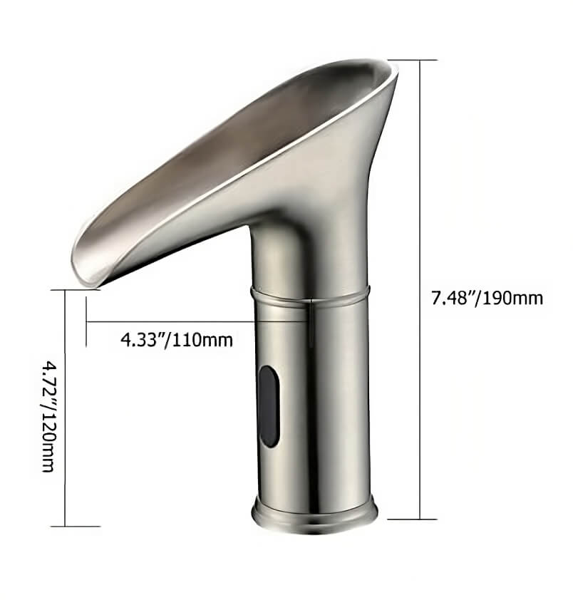 Modern LED Bathroom Sink Faucet with Waterfall Spout and Brass Finish Dimensions