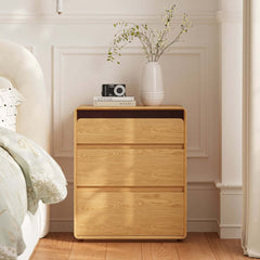 Modern LED Nightstand With Engineered Wood And 3 Drawers