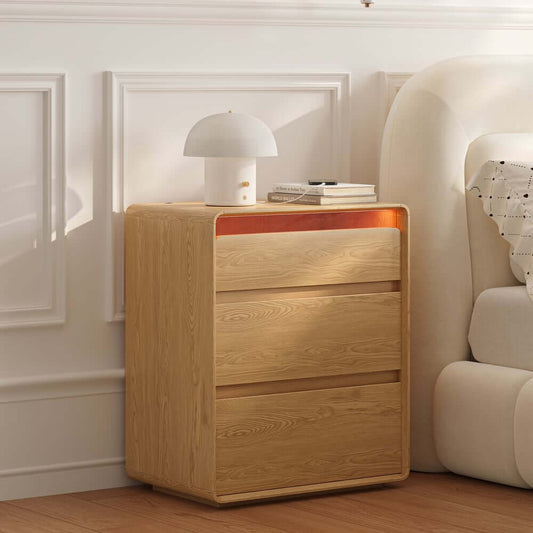 Modern LED Nightstand With Engineered Wood And 3 Drawers