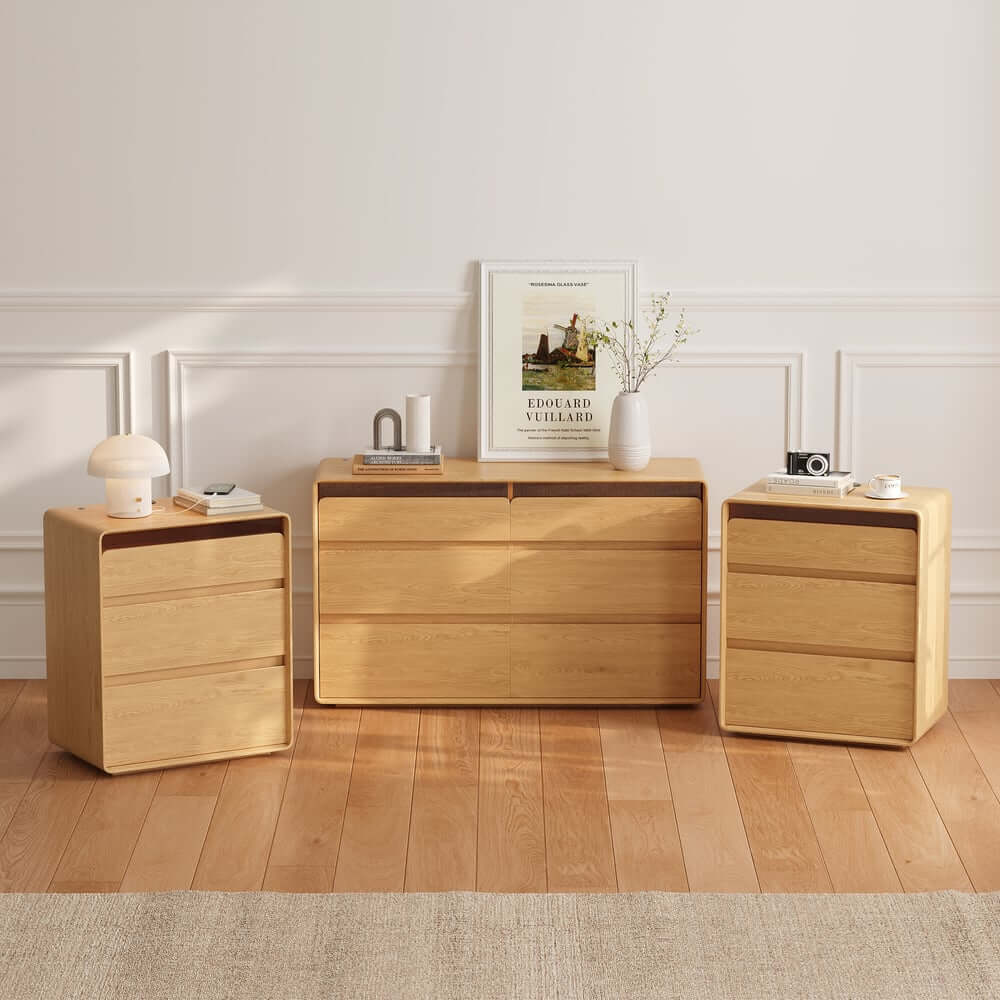 Modern LED Nightstand With Engineered Wood And 3 Drawers