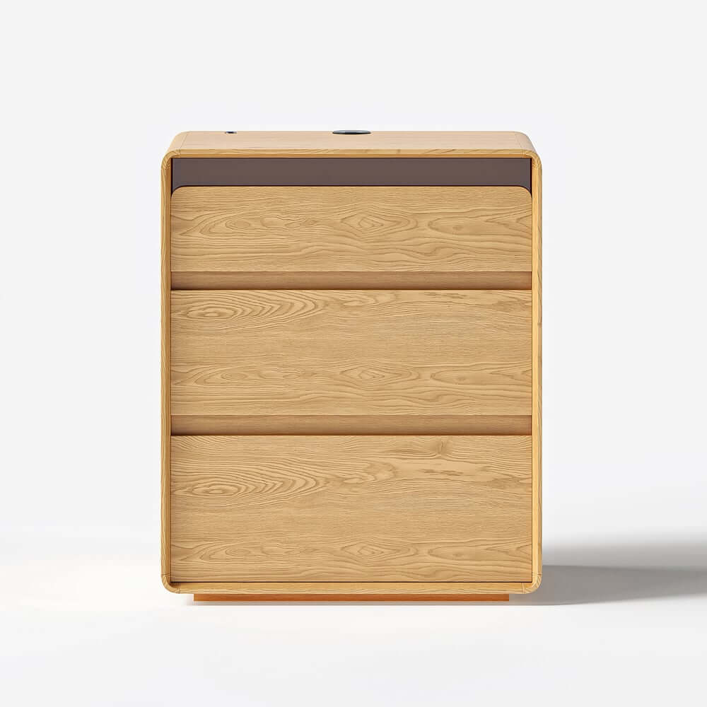 Modern LED Nightstand With Engineered Wood And 3 Drawers