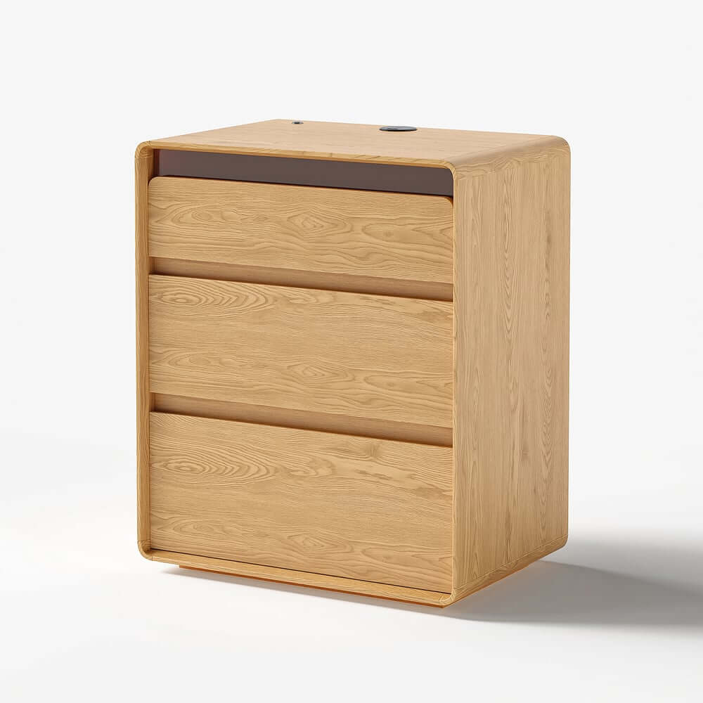 Modern LED Nightstand With Engineered Wood And 3 Drawers