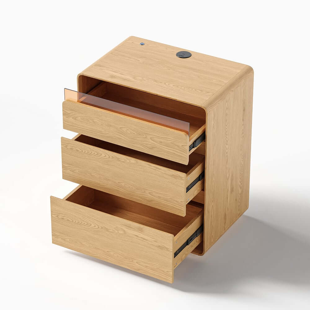 Modern LED Nightstand With Engineered Wood And 3 Drawers